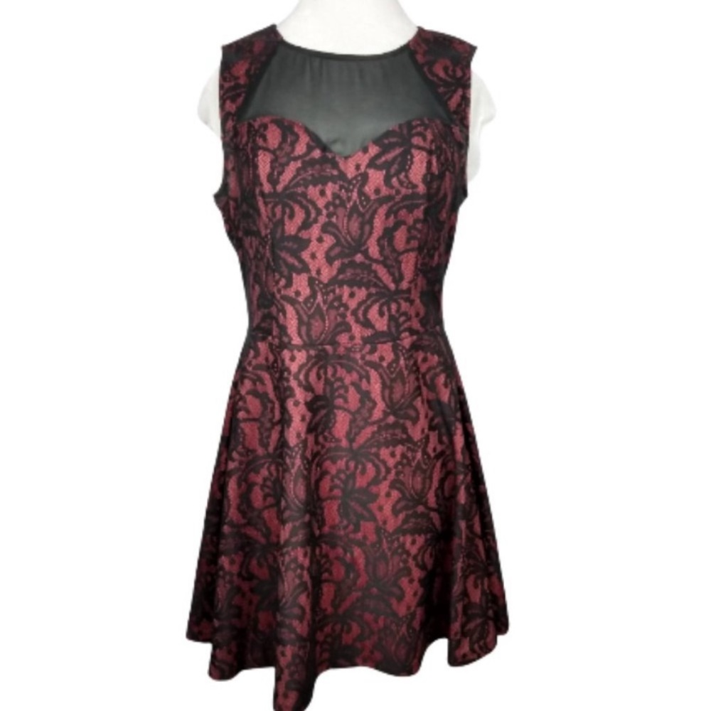 3 Hearts red and black fit and flare lace cocktail dress - SM